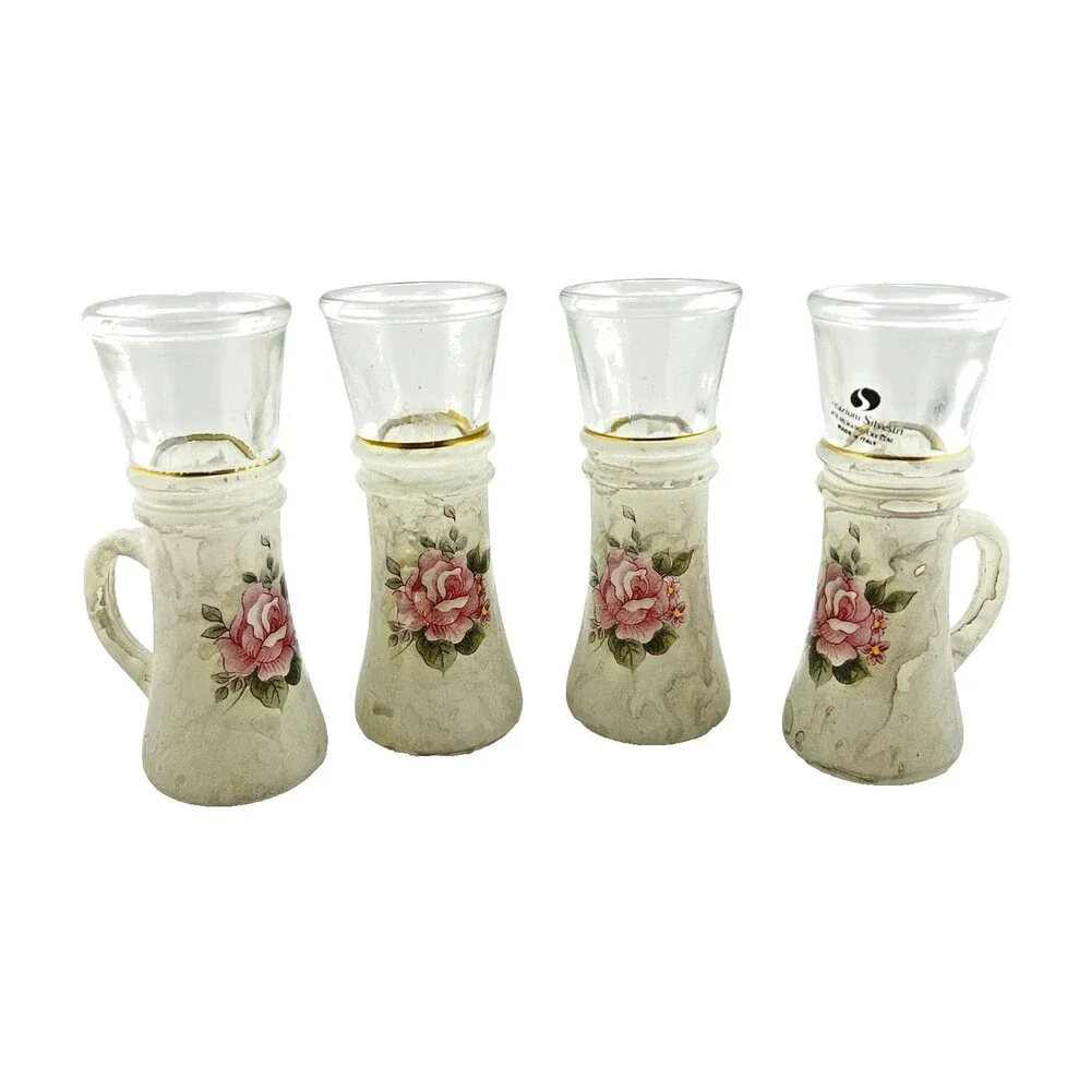 Arte MURANO Crystal Silvestri Decanter & Cordial Glasses Set White Marble Rose